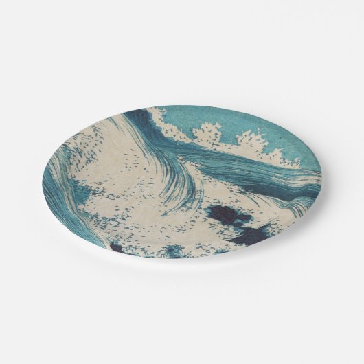 Assiettes En Carton Antique Japonais Bleu Vagues Océan Imprimer (Angle)