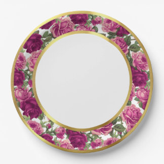 Assiettes En Carton Antique Magenta & Roses Roses de jardin victorienn