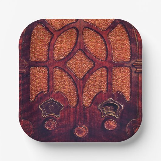 Assiettes En Carton Antique radio bois art déco cathédrale brun (Recto)