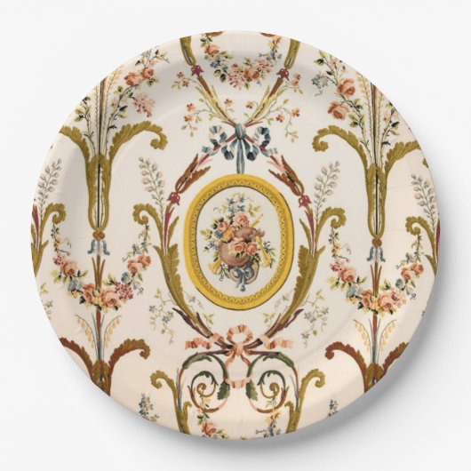 Assiettes En Carton Antique Rococo Floral Gold Crème Élégante (Devant)