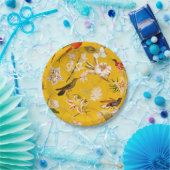 Assiettes En Carton Antique Tropical Hummingbird Jungle Motif Jaune (Fête)