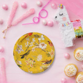 Assiettes En Carton Antique Tropical Hummingbird Jungle Motif Jaune (Fête)