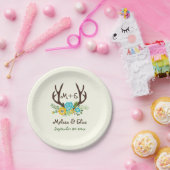 Assiettes En Carton Antlers & bleu aqua, fleurs jaunes mariage rustiqu (Fête)