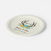 Assiettes En Carton Antlers & bleu aqua, fleurs jaunes mariage rustiqu (Angle)