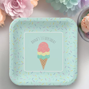 Assiettes En Carton Any Age doux un cône de crème glacée rose 1er anni