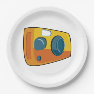 Assiettes En Carton Appareil photo rétro jaune à objectif et déclenche