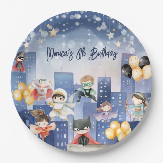 Assiettes En Carton Appel de tous les super-héros anniversaires de enf (Devant)