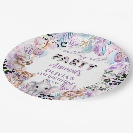 Assiettes En Carton Appeler tous les animaux de fête Jungle Safari Ann (Angle)