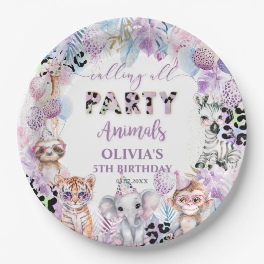 Assiettes En Carton Appeler tous les animaux de fête Jungle Safari Ann (Devant)