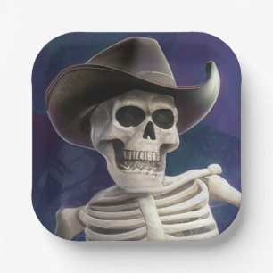 Assiettes En Carton Appelez-Moi "Doc Bones", Halloween Cowboy Skeleton
