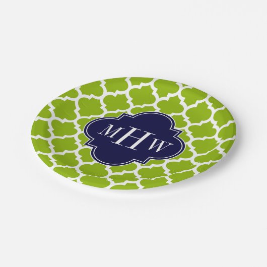 Assiettes En Carton Apple Green Wt Moroccan #5 Navy 3 Monogram initial (Angle)