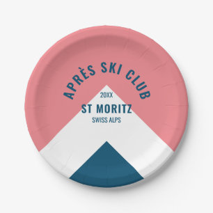Assiettes En Carton Après Ski Club Pink Navy Retro Style Ski Party