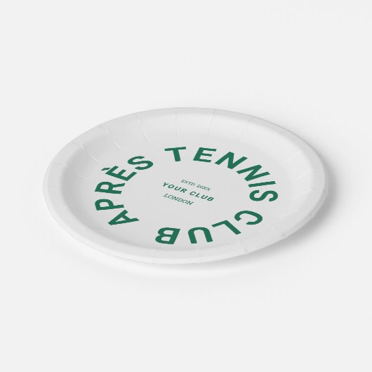 Assiettes En Carton Après Tennis Club personnalisé Crest vert (Angle)