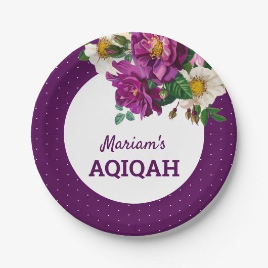 Assiettes En Carton Aqiqah, Pois floral mauve moderne (Devant)