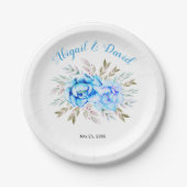 Assiettes En Carton Aqua bleu aquarelle fleurs mariage (Devant)