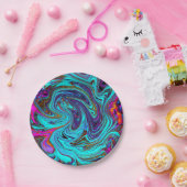 Assiettes En Carton Aqua Bleu et Noir Super Art rétro Abstrait (Fête)