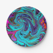 Assiettes En Carton Aqua Bleu et Noir Super Art rétro Abstrait (Devant)