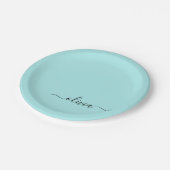 Assiettes En Carton Aqua Bleu Sarcelle Féminin Monogramme Nom Moderne (Angle)