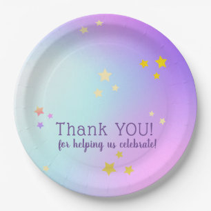 Assiettes En Carton Aqua bleu violet ombré jaune étoiles superposition