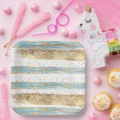 Assiettes En Carton Aqua Blue Gold Parties scintillant Confetti Zebra  (Fête)