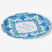 Assiettes En Carton Aqua Blue Talavera tuiles mariage monogrammé (Angle)