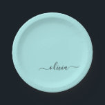 Assiettes En Carton Aqua Blue Turquoise Girl Script Monogramme Nom Mod<br><div class="desc">Aqua Blue Monogramme Turquoise Ajoutez Votre Propre Nom Plaques de Partie Script. Cela rend le cadeau parfait pour 16 ans,  mariage,  douche nuptiale,  anniversaire,  baby shower ou bachelorette pour quelqu'un qui aime le luxe glam et les styles chic.</div>