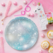 Assiettes En Carton Aqua Blue White Bokeh Anniversaire (Fête)