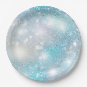 Assiettes En Carton Aqua Blue White Bokeh Anniversaire (Devant)