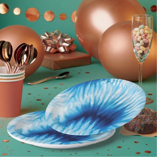 Assiettes En Carton Aqua Blue White Tie Dye (Multi)