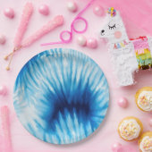 Assiettes En Carton Aqua Blue White Tie Dye (Fête)