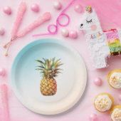 Assiettes En Carton Aqua Cream Joyeux ananas tropical (Fête)