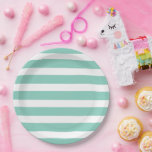 Assiettes En Carton Aqua et Blancs<br><div class="desc">Plaques de réception en papier personnalisées avec un motif à rayures nautiques chic et préppy. Cliquez sur Customiser pour personnaliser le design avec vos propres textes et images pour créer un design unique et unique pour correspondre à n'importe quel décor de fête!</div>
