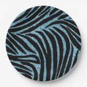 Assiettes En Carton Aqua Faux Glitter Zebra Print (Devant)