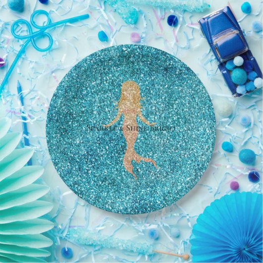 Assiettes En Carton Aqua Glitz Parties scintillant Éclairer Mermaid (Fête)