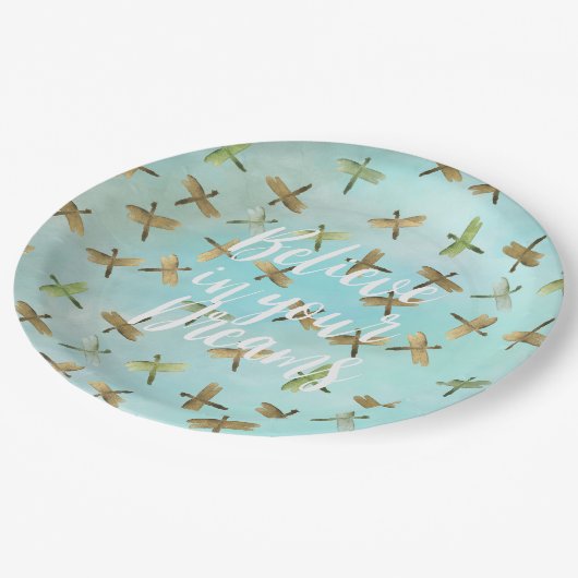 Assiettes En Carton Aqua Mint Gold Dragonfly Croire en Dreams (Angle)