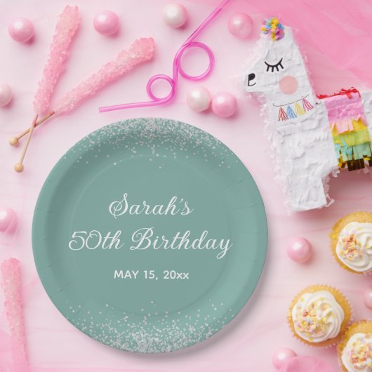 Assiettes En Carton Aqua Mint Silver Diamond Parties scintillant 50e a (Fête)