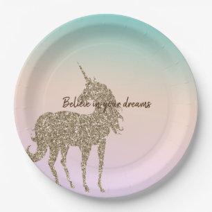Assiettes En Carton Aqua Peach Purple Pink Tie Dye Unicorne