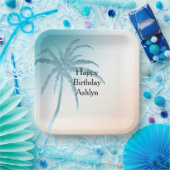 Assiettes En Carton Aqua Peach White Palm Tree Anniversaire (Fête)