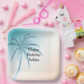Assiettes En Carton Aqua Peach White Palm Tree Anniversaire (Fête)