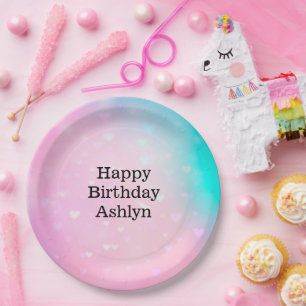 Assiettes En Carton Aqua Pink Bokeh Hearts Anniversaire