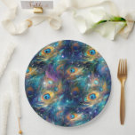 Assiettes En Carton Aqua Plumes Peacock Peint Bleu<br><div class="desc">Aqua Blue Gold Peacock Plumes</div>