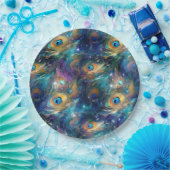 Assiettes En Carton Aqua Plumes Peacock Peint Bleu (Fête)