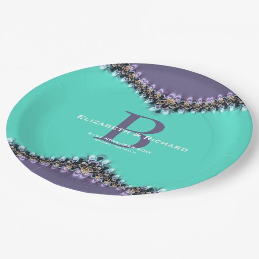Assiettes En Carton Aqua & Purple dentelle Mariage Plaque souvenir (Angle)