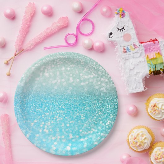 Assiettes En Carton Aqua Silver Beach Bleu Parties scintillant d'été G (Fête)