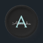 Assiettes En Carton Aqua Teal Blue Script Girly Monogram<br><div class="desc">Aqua Turquoise Monogramme bleu et noir Ajoutez votre propre nom Plaques de partie de script. Cela rend le cadeau parfait pour 16 ans,  mariage,  douche nuptiale,  anniversaire,  baby shower ou bachelorette pour quelqu'un qui aime le luxe glam et les styles chic.</div>