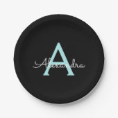 Assiettes En Carton Aqua Teal Blue Script Girly Monogram (Devant)