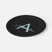 Assiettes En Carton Aqua Teal Blue Script Girly Monogram (Angle)