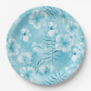 Assiettes En Carton Aqua tropical Orchidées blanches Hibiscus Floral