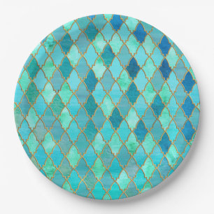 Assiettes En Carton Aqua Turquoise Mint Gold Oriental Marocain Carrela