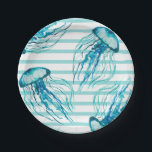 Assiettes En Carton Aqua Turquoise Stripes Aquarelle méduse<br><div class="desc">Aqua Turquoise Stripes Aquarelle Conception méduse pour la fête de plage ou la fête de la piscine correspondant à cette invitation http://www.zazzle.com/teal_stripes_watercolor_jellyfish_beach_party_4_25x5_5_paper_invitation_card-256196187123738892</div>